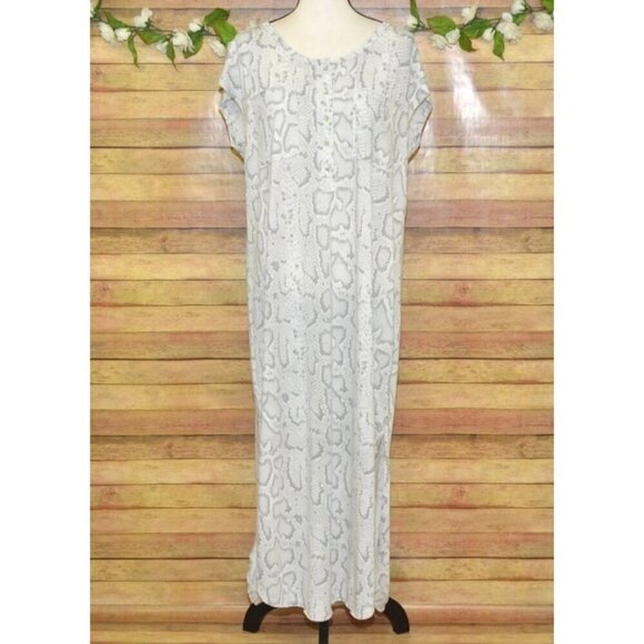 Entro Long Maxi Dress Gray Snakeskin Size M Sleeveless Casual Lounge Summer Beac - Picture 1 of 11